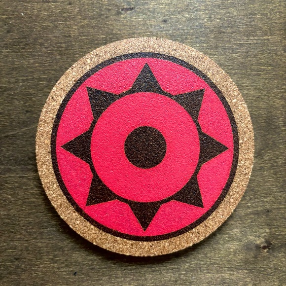 Boruto Sarada Uchiha Mangekyou Sharingan Laser Engraved Painted Cork Coaster - Picture 1 of 5